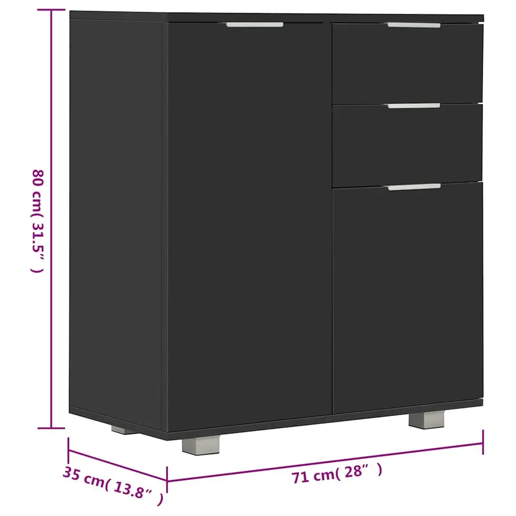 High Gloss Black Sideboard Storage Cabinet with 2 Drawers