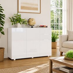 High Gloss White Sideboard with Drawers and Doors