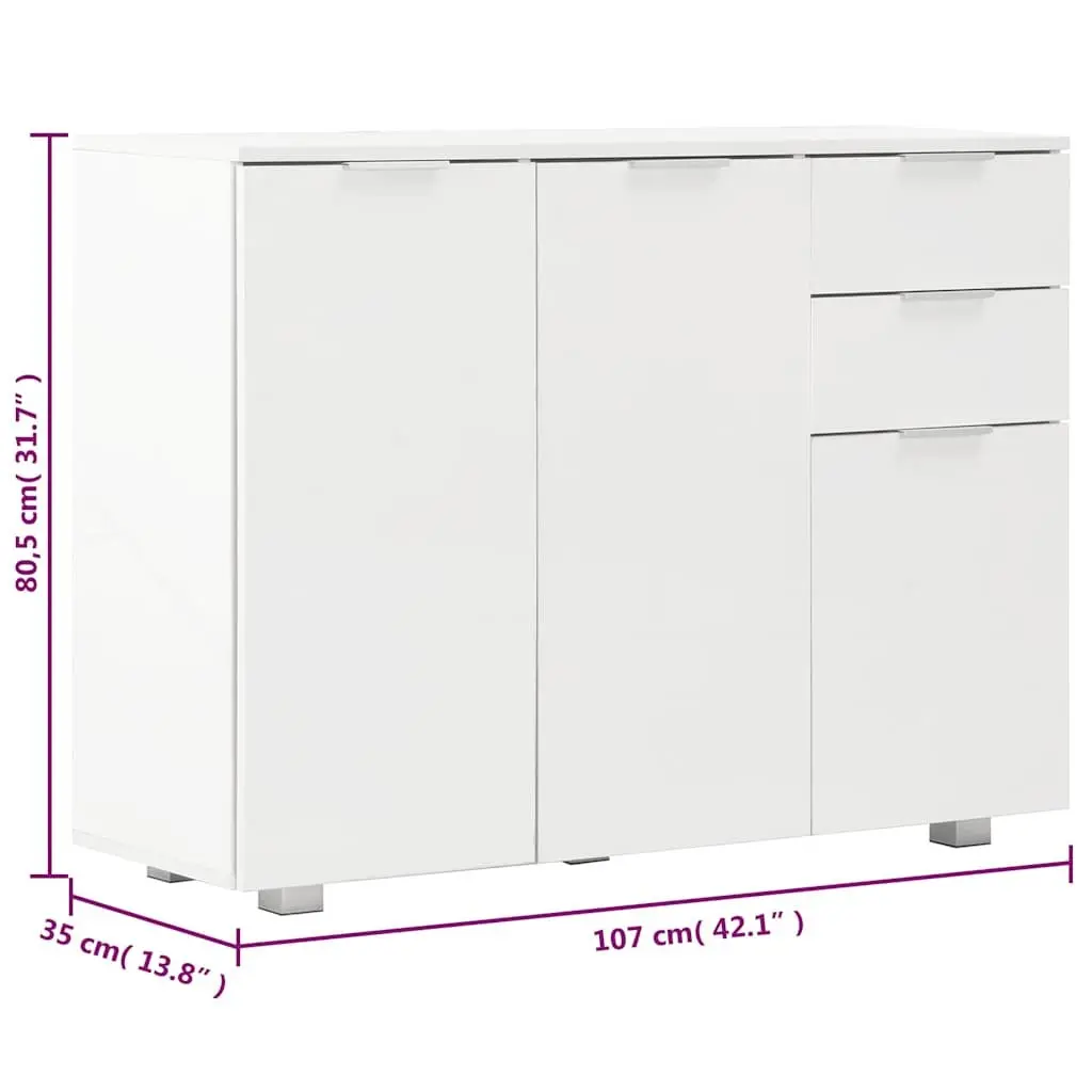High Gloss White Sideboard with Drawers and Doors