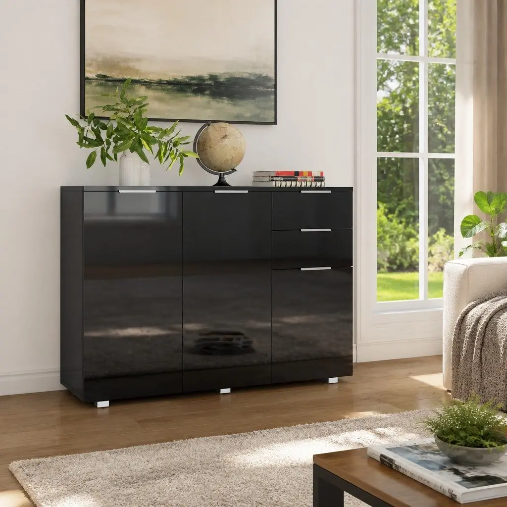 High Gloss Black Sideboard Storage Cabinet 107x35x80.5cm
