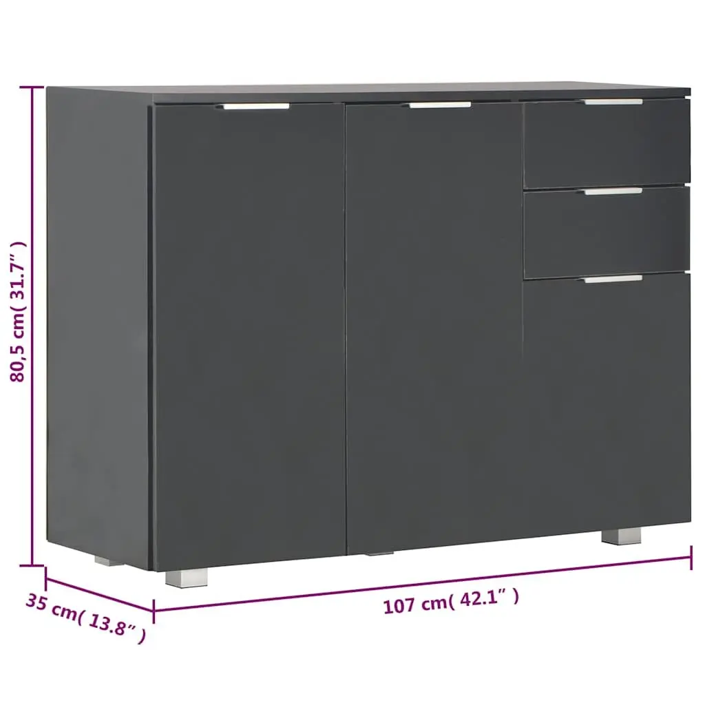 High Gloss Black Sideboard Storage Cabinet 107x35x80.5cm
