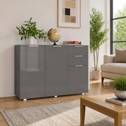 Grey High Gloss Sideboard with Drawers and Doors
