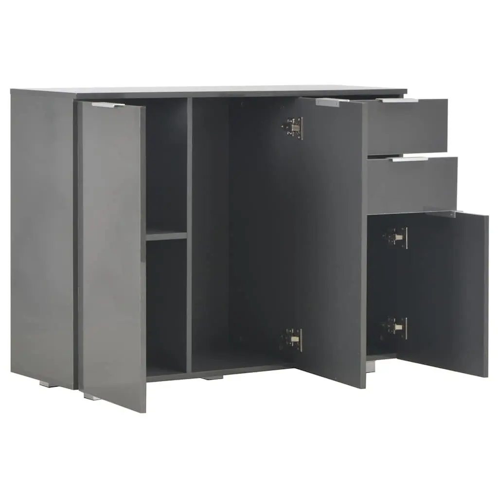 Grey High Gloss Sideboard with Drawers and Doors