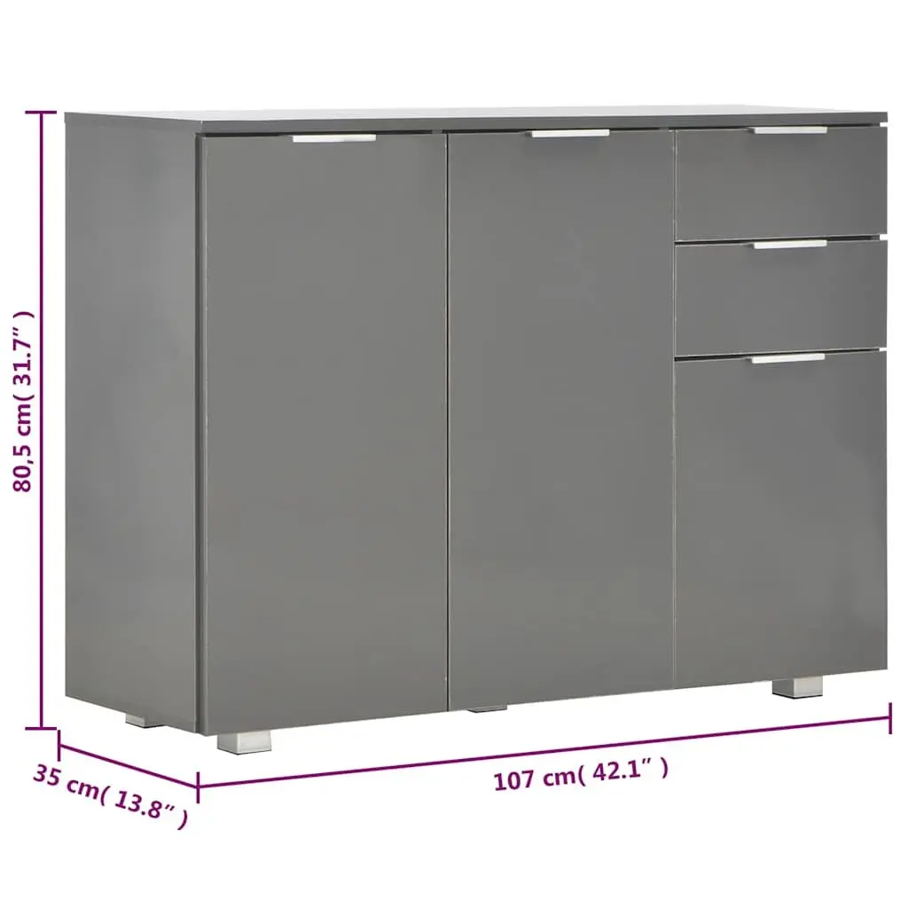 Grey High Gloss Sideboard with Drawers and Doors