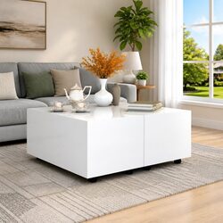 High Gloss White Extendable Coffee Table for Living Rooms