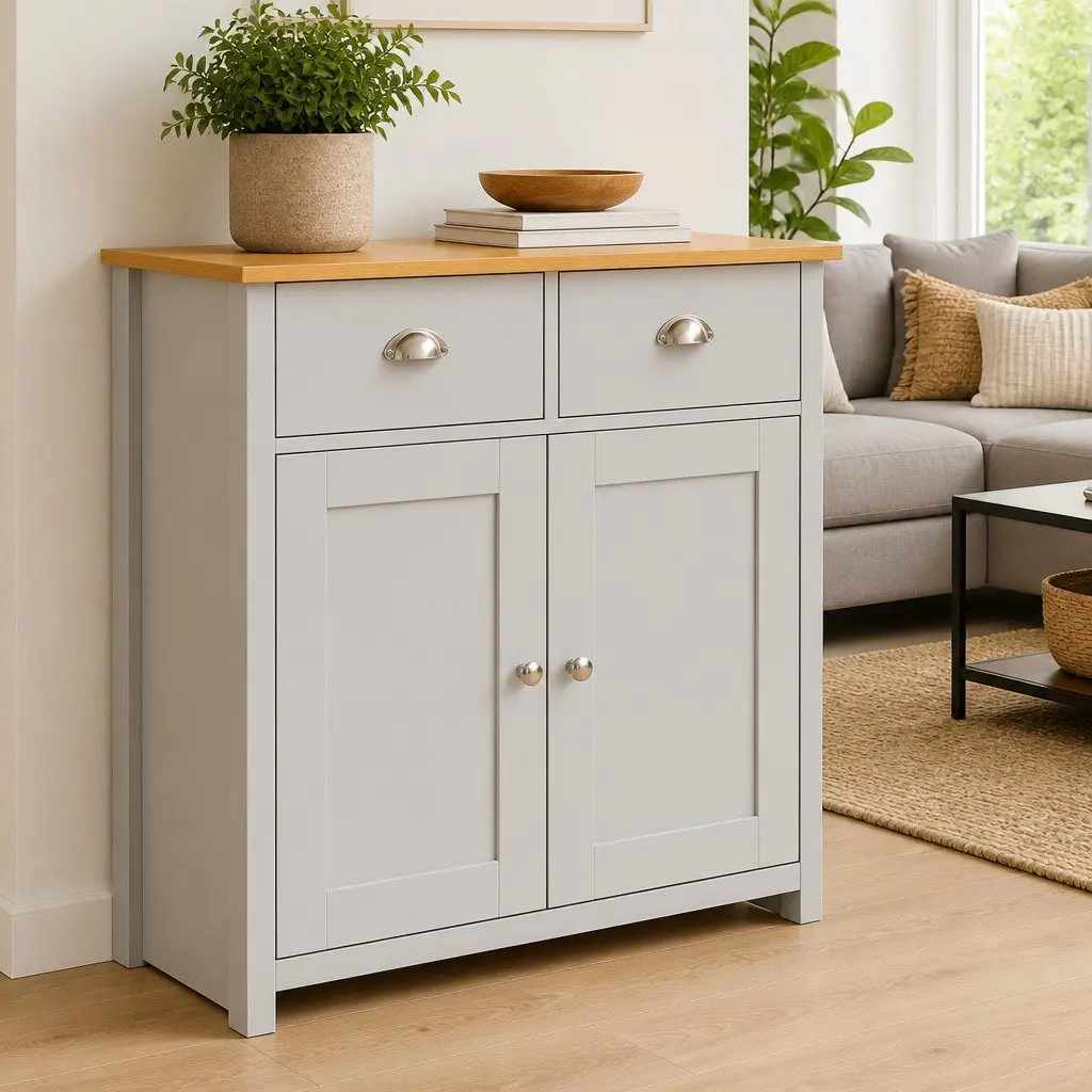 Grey Storage Sideboard Cabinet with Drawers and Doors