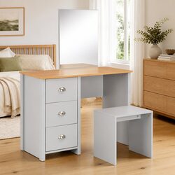 Grey Vanity Makeup Table with Mirror and Stool