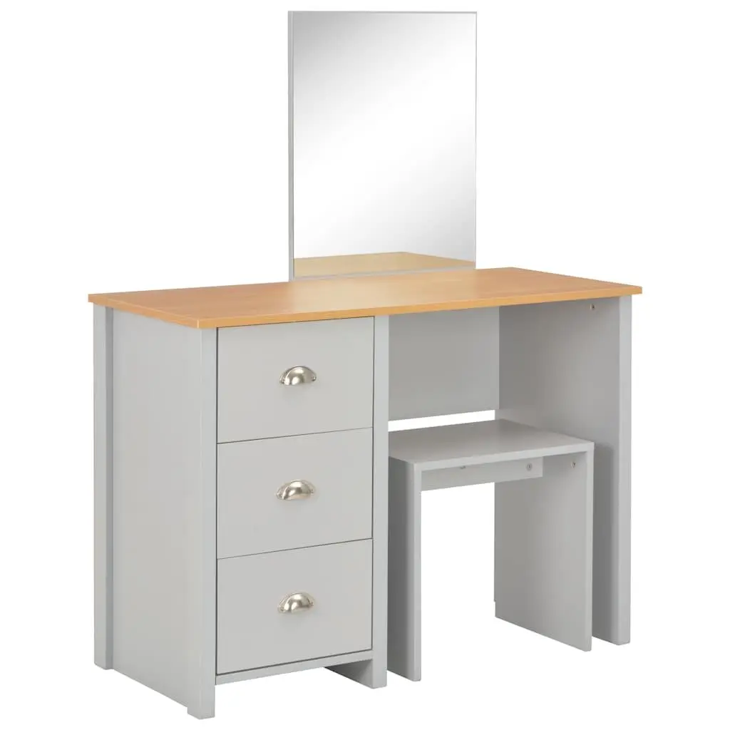 Grey Vanity Makeup Table with Mirror and Stool