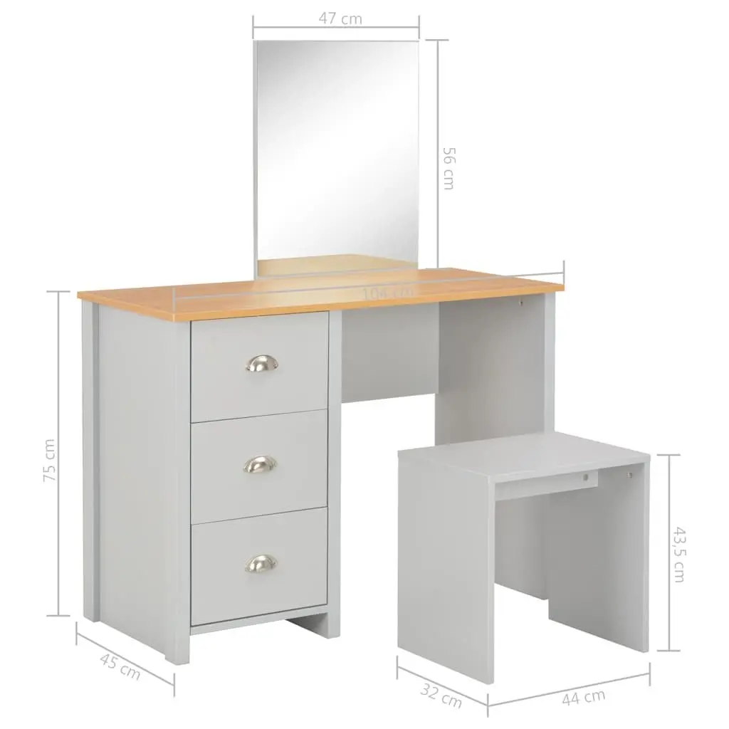 Grey Vanity Makeup Table with Mirror and Stool