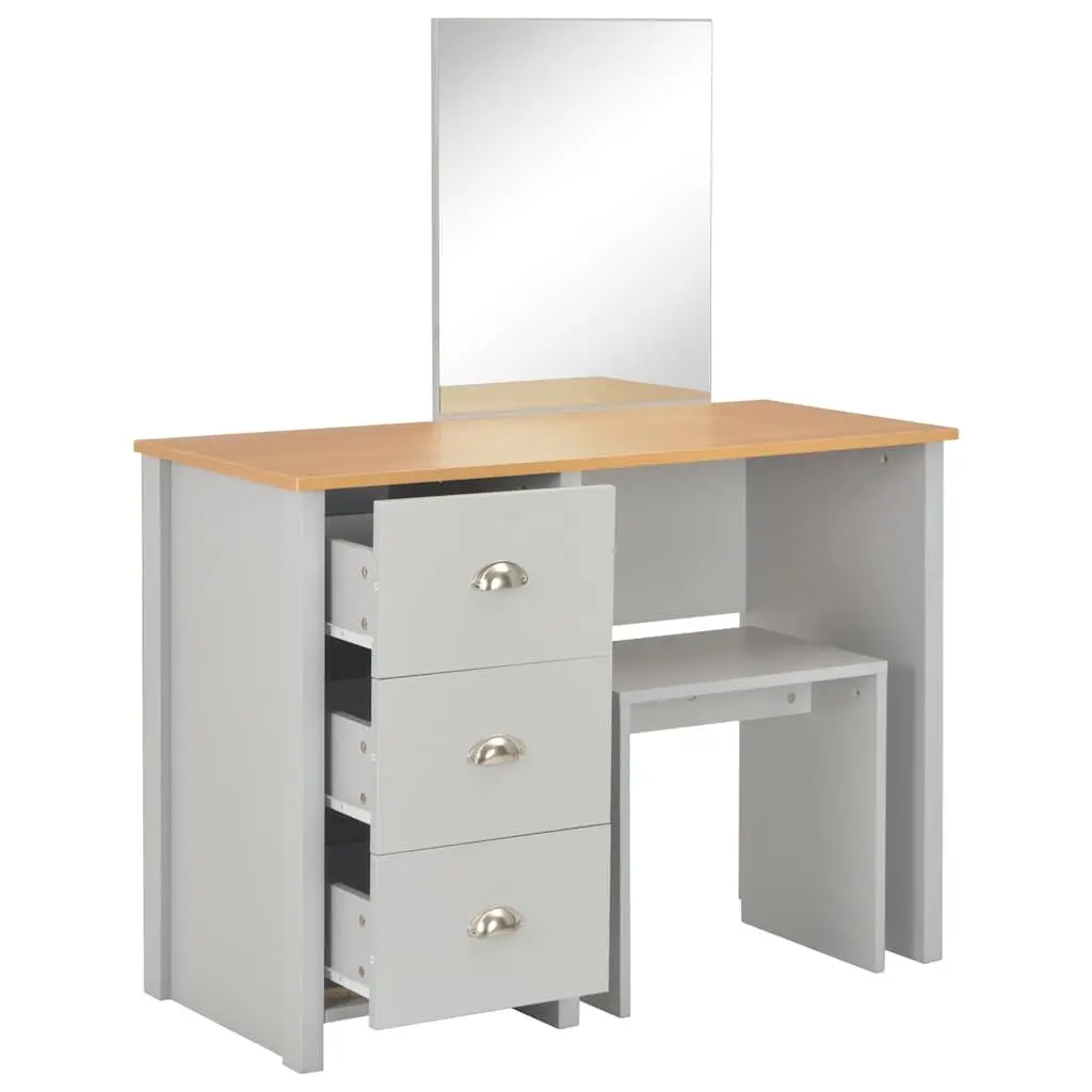 Grey Vanity Makeup Table with Mirror and Stool