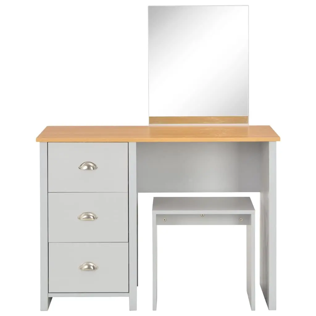 Grey Vanity Makeup Table with Mirror and Stool