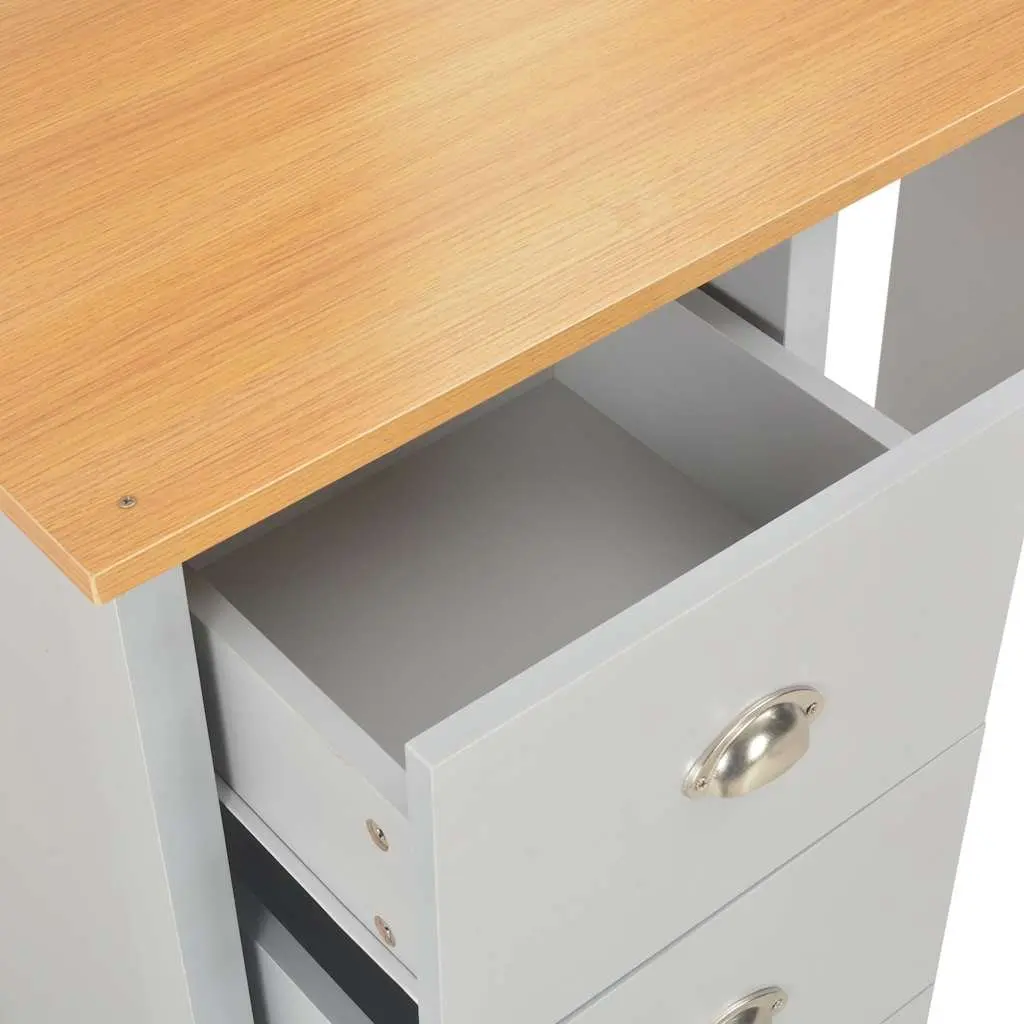 Grey Vanity Makeup Table with Mirror and Stool