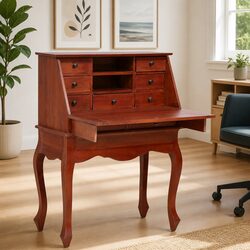 Brown Wooden Secretary Desk with Flip Top and Storage