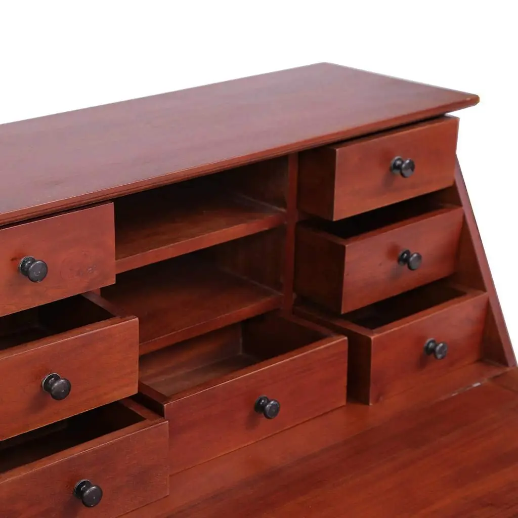 Secretary Desk Vintage Style Brown Solid Mahogany Wood Flip Top Compartments Storage Drawers