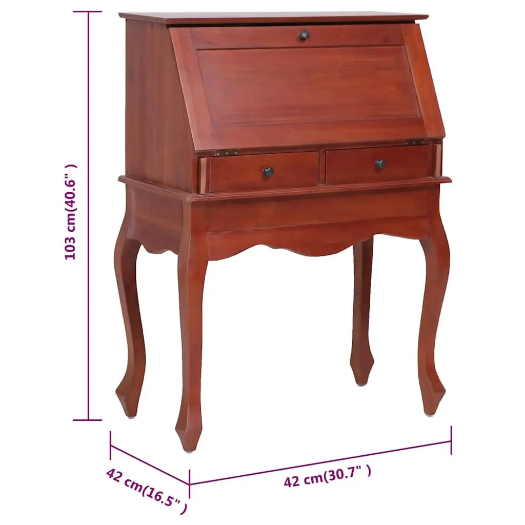 Secretary Desk Vintage Style Brown Solid Mahogany Wood Flip Top Compartments Storage Drawers