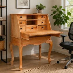 Solid Wood Secretary Desk with Flip Board Storage Brown
