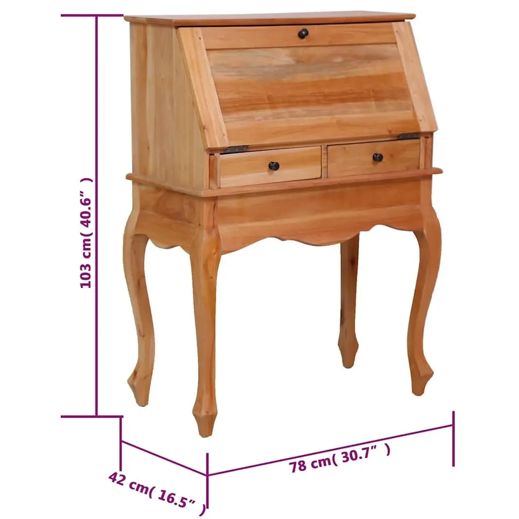 Secretary Desk Vintage Style Solid Mahogany Wood Flip Board Brown 78W x 42D x 103H cm