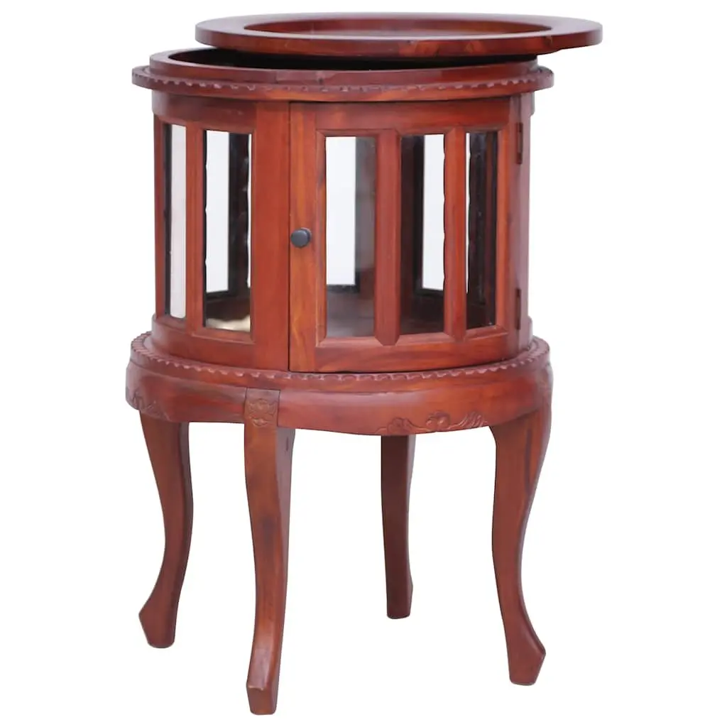 Wooden Vitrine Cabinet Brown Glass Display Side Table Storage Furniture