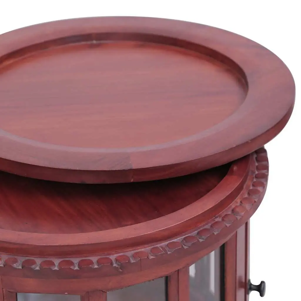 Wooden Vitrine Cabinet Brown Glass Display Side Table Storage Furniture