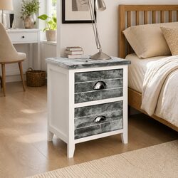 Elegant Grey and White 2 Drawer Nightstand