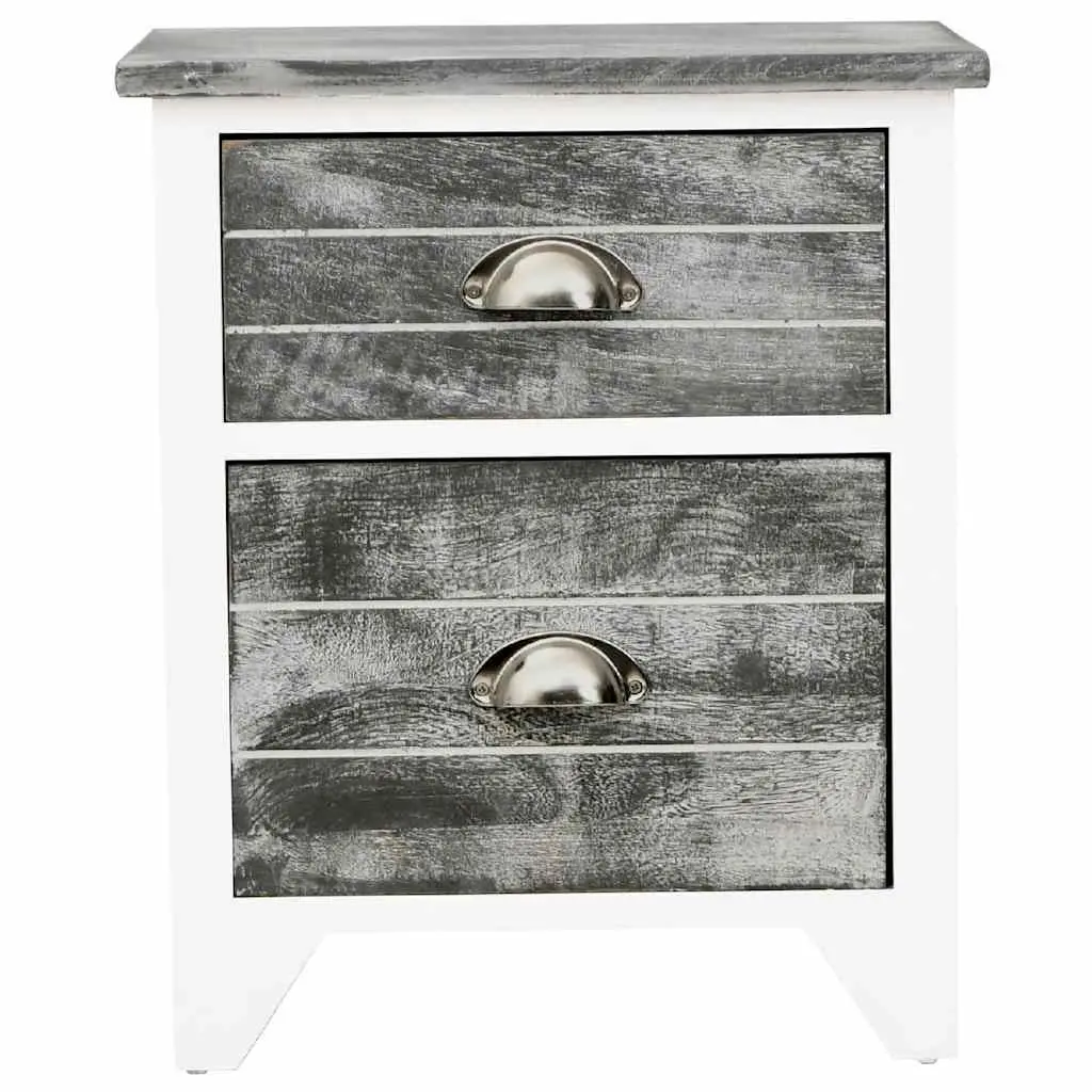 Bedside Table Grey White 2 Drawer Nightstand Storage Cabinet Paulownia Wood