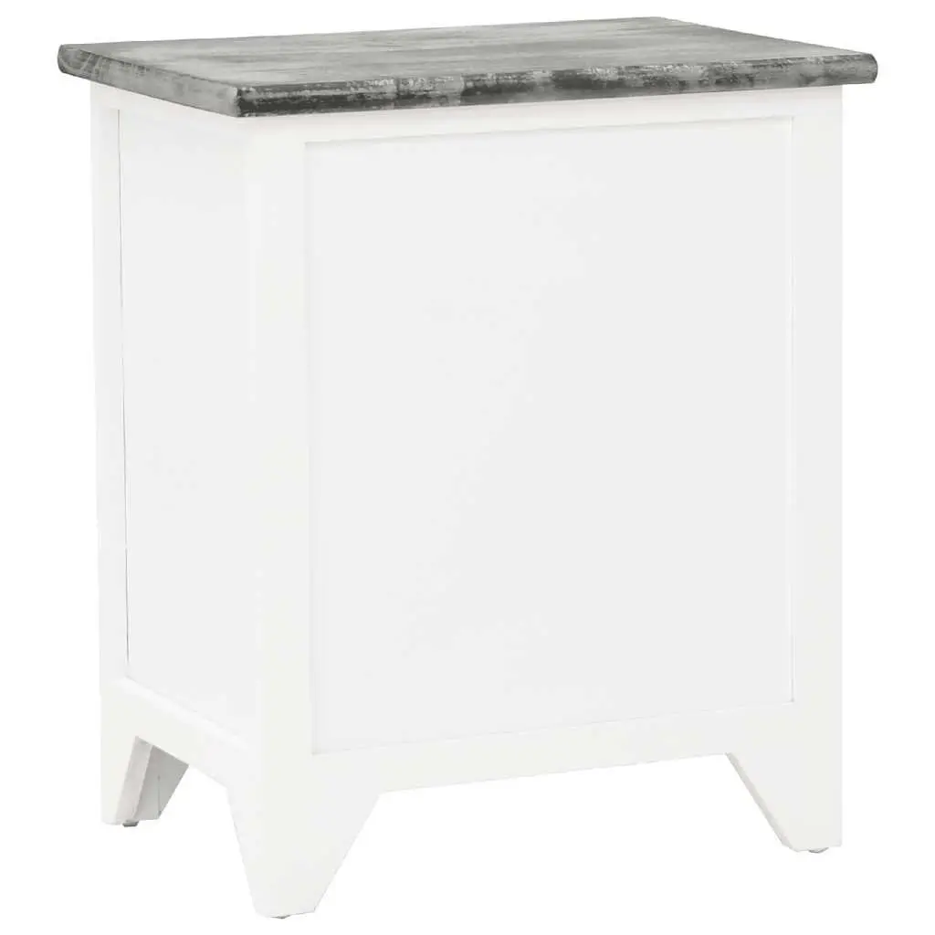 Bedside Table Grey White 2 Drawer Nightstand Storage Cabinet Paulownia Wood