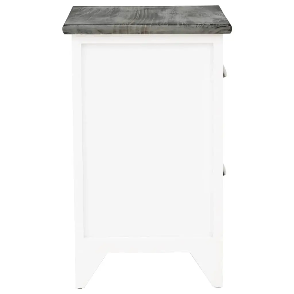 Bedside Table Grey White 2 Drawer Nightstand Storage Cabinet Paulownia Wood