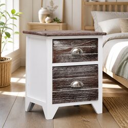 Charming 2-Drawer Bedside Table in Brown and White