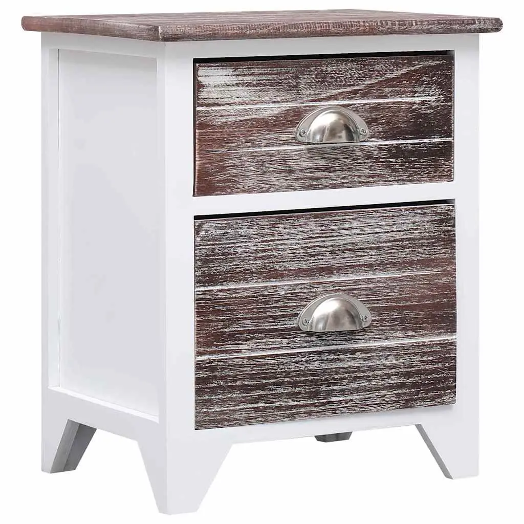 Bedside Table Nightstand Brown White 2 Drawer Wooden Storage Cabinet