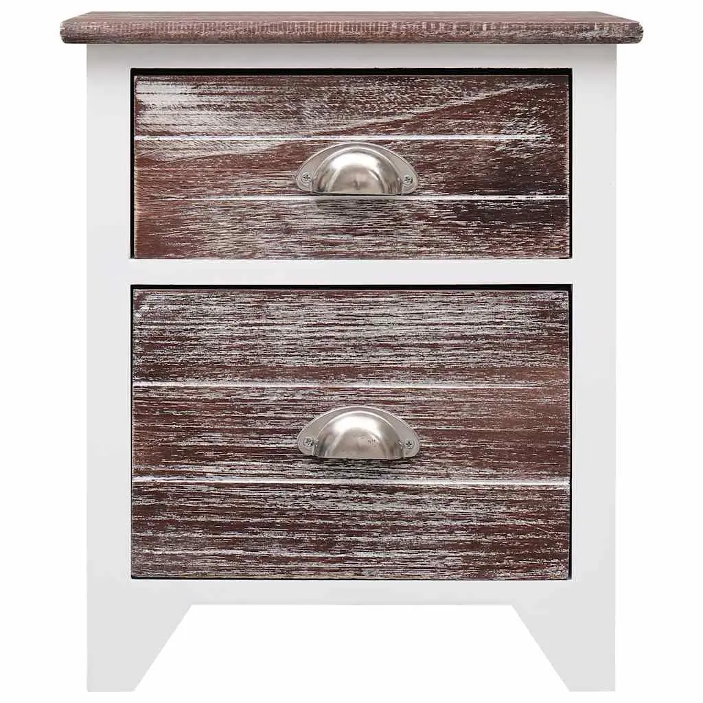 Bedside Table Nightstand Brown White 2 Drawer Wooden Storage Cabinet