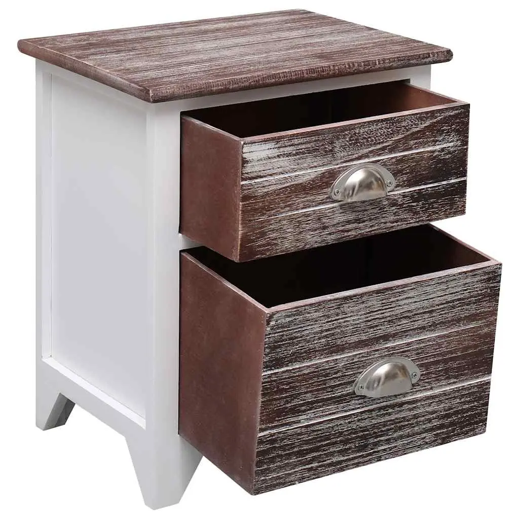 Bedside Table Nightstand Brown White 2 Drawer Wooden Storage Cabinet