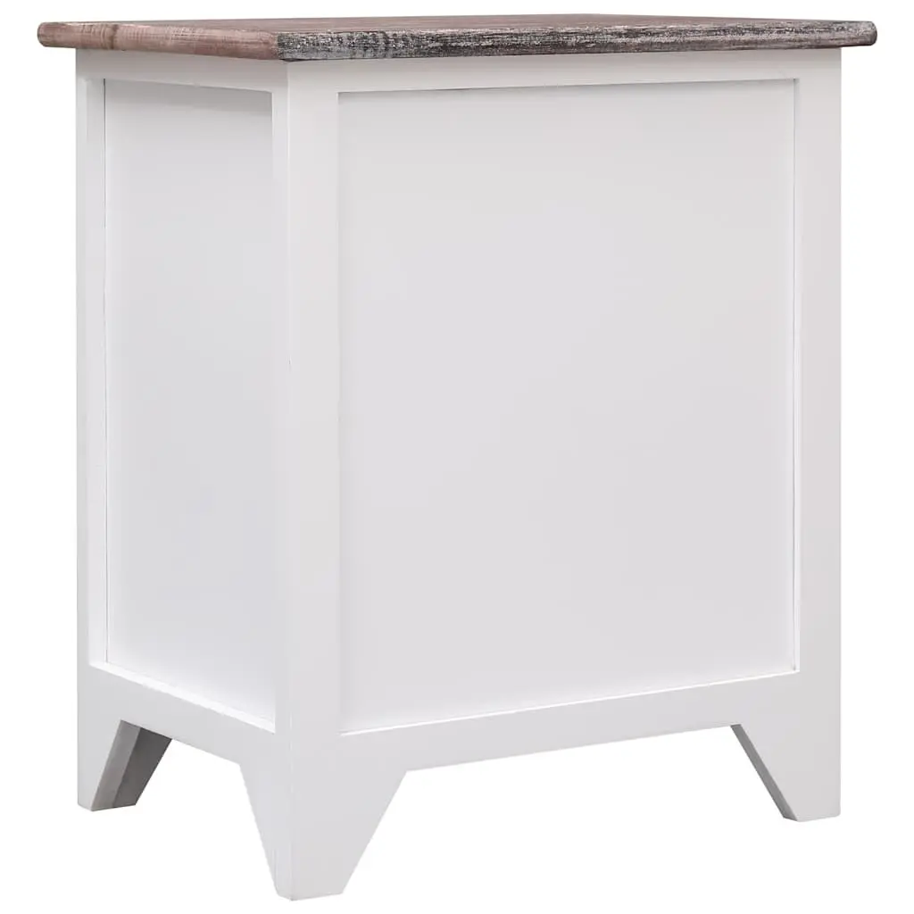 Bedside Table Nightstand Brown White 2 Drawer Wooden Storage Cabinet