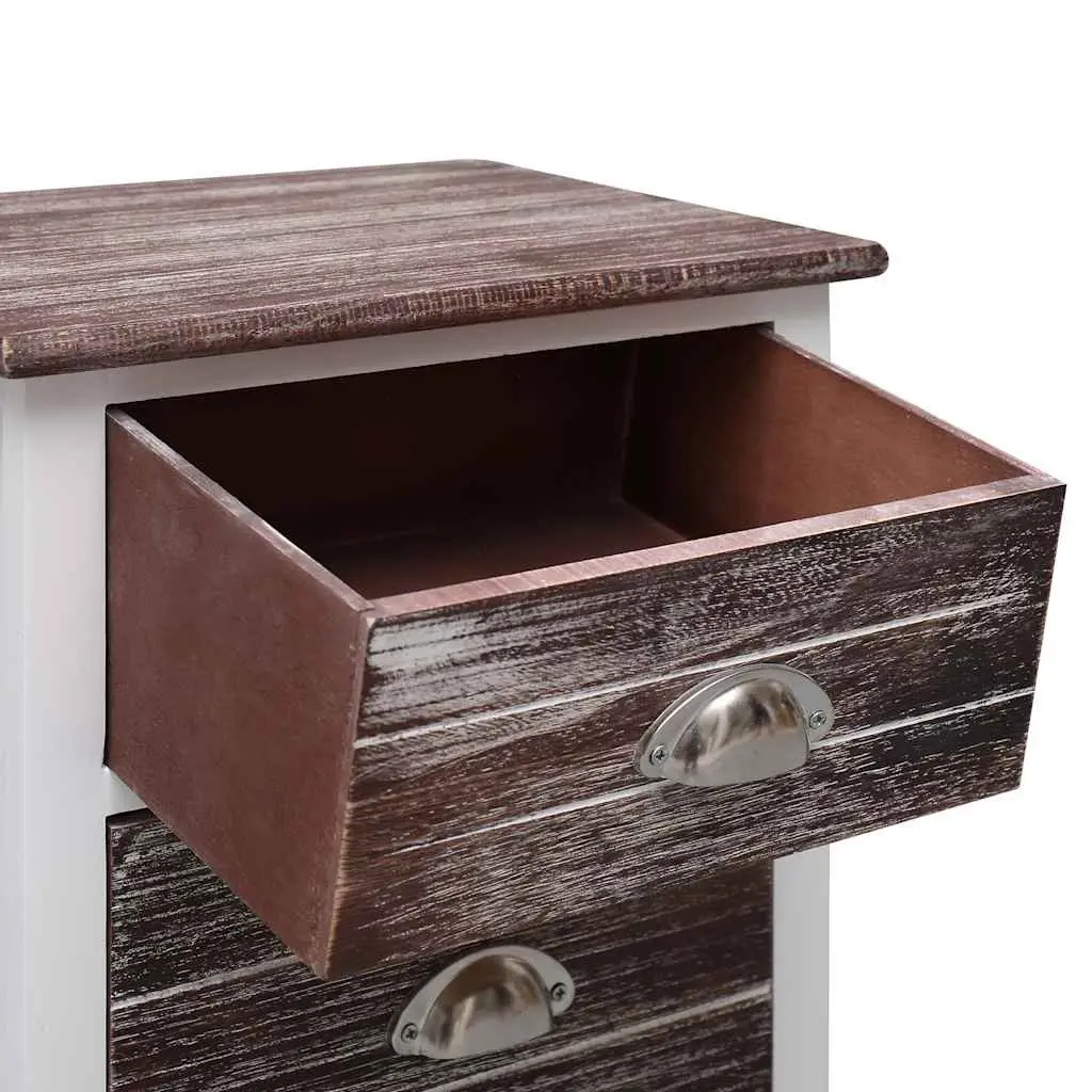 Bedside Table Nightstand Brown White 2 Drawer Wooden Storage Cabinet