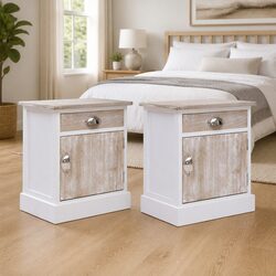 White Paulownia Wood Bedside Cabinet Set of 2
