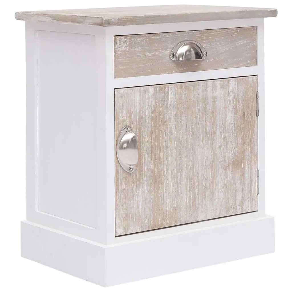 White Nightstand Set of 2 Paulownia Wood Bedside Cabinets with 1 Drawer and 1 Door for Bedroom or Living Room Storage
