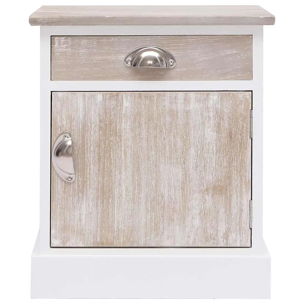 White Nightstand Set of 2 Paulownia Wood Bedside Cabinets with 1 Drawer and 1 Door for Bedroom or Living Room Storage