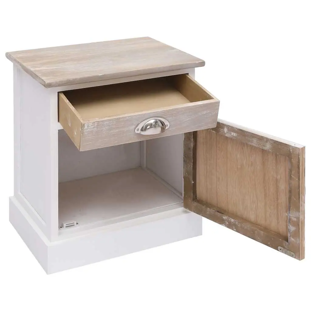 White Nightstand Set of 2 Paulownia Wood Bedside Cabinets with 1 Drawer and 1 Door for Bedroom or Living Room Storage
