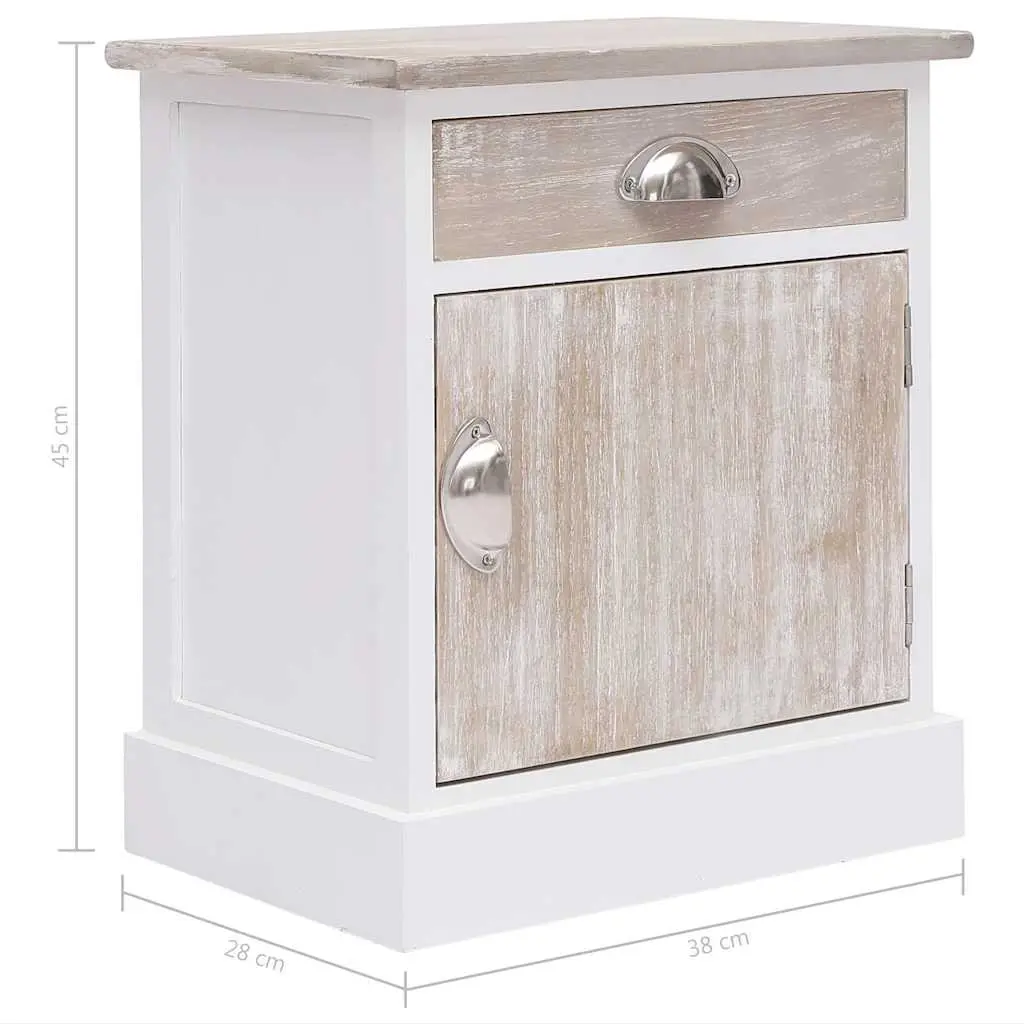White Nightstand Set of 2 Paulownia Wood Bedside Cabinets with 1 Drawer and 1 Door for Bedroom or Living Room Storage