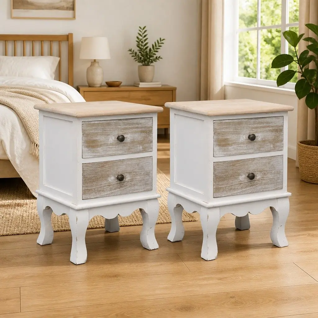 Bedside Cabinets White Wooden 35x30x50 cm 2 Piece Storage Drawers