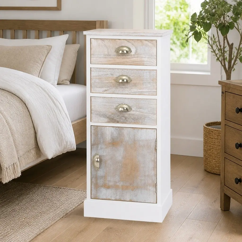 White Wooden Side Cabinet with 3 Drawers