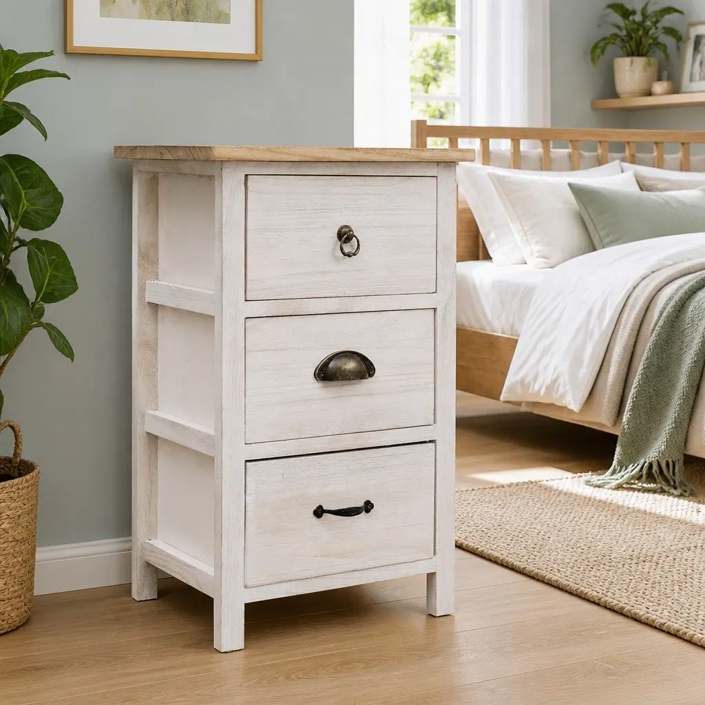 White Paulownia Wood Side Cabinet 35x25x57cm