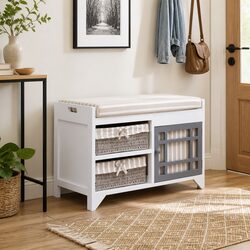 Warm White Hall Bench with Cushion and Storage