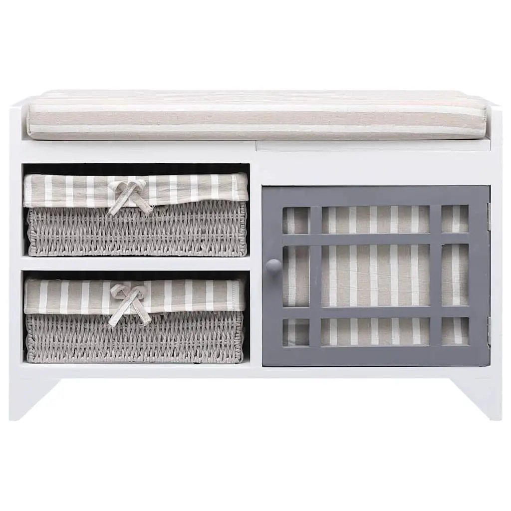 Hall Bench Storage Entryway Seat White Paulownia Wood Cushion Drawers Door