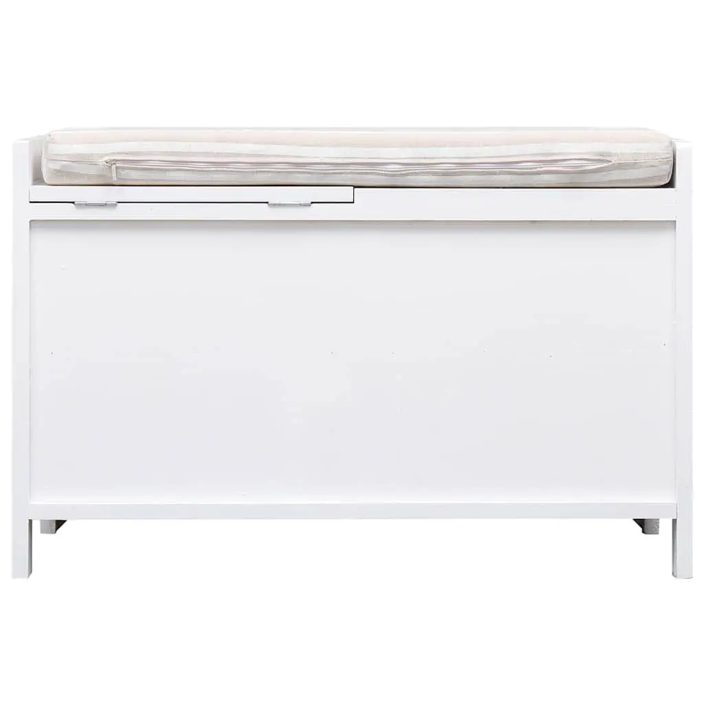 Hall Bench Storage Entryway Seat White Paulownia Wood Cushion Drawers Door