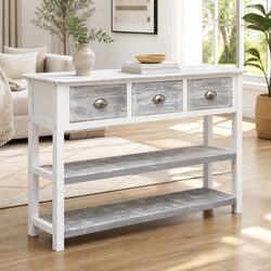 Grey Wooden Sideboard with 3 Drawers and 2 Shelves