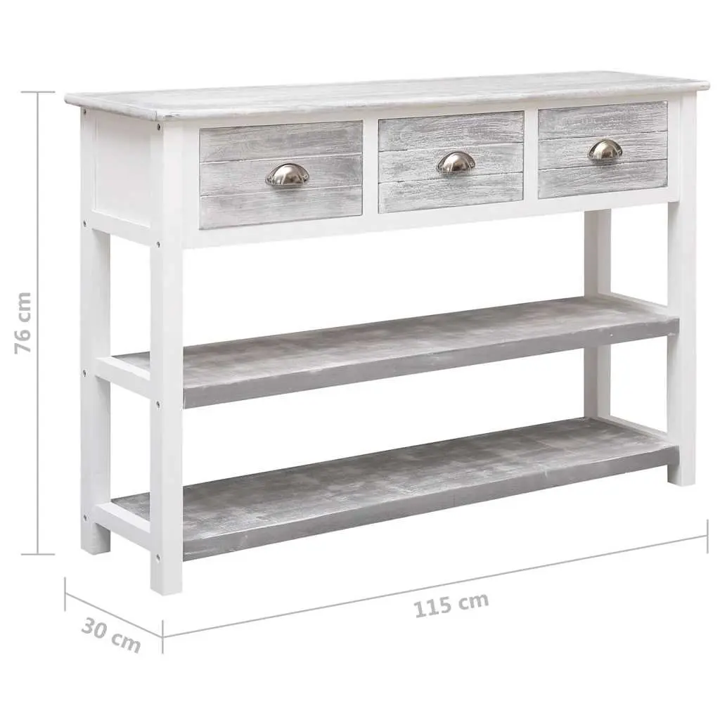 Grey Wooden Sideboard with 3 Drawers and 2 Shelves