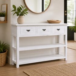 White Wooden Sideboard with 3 Drawers and 2 Shelves