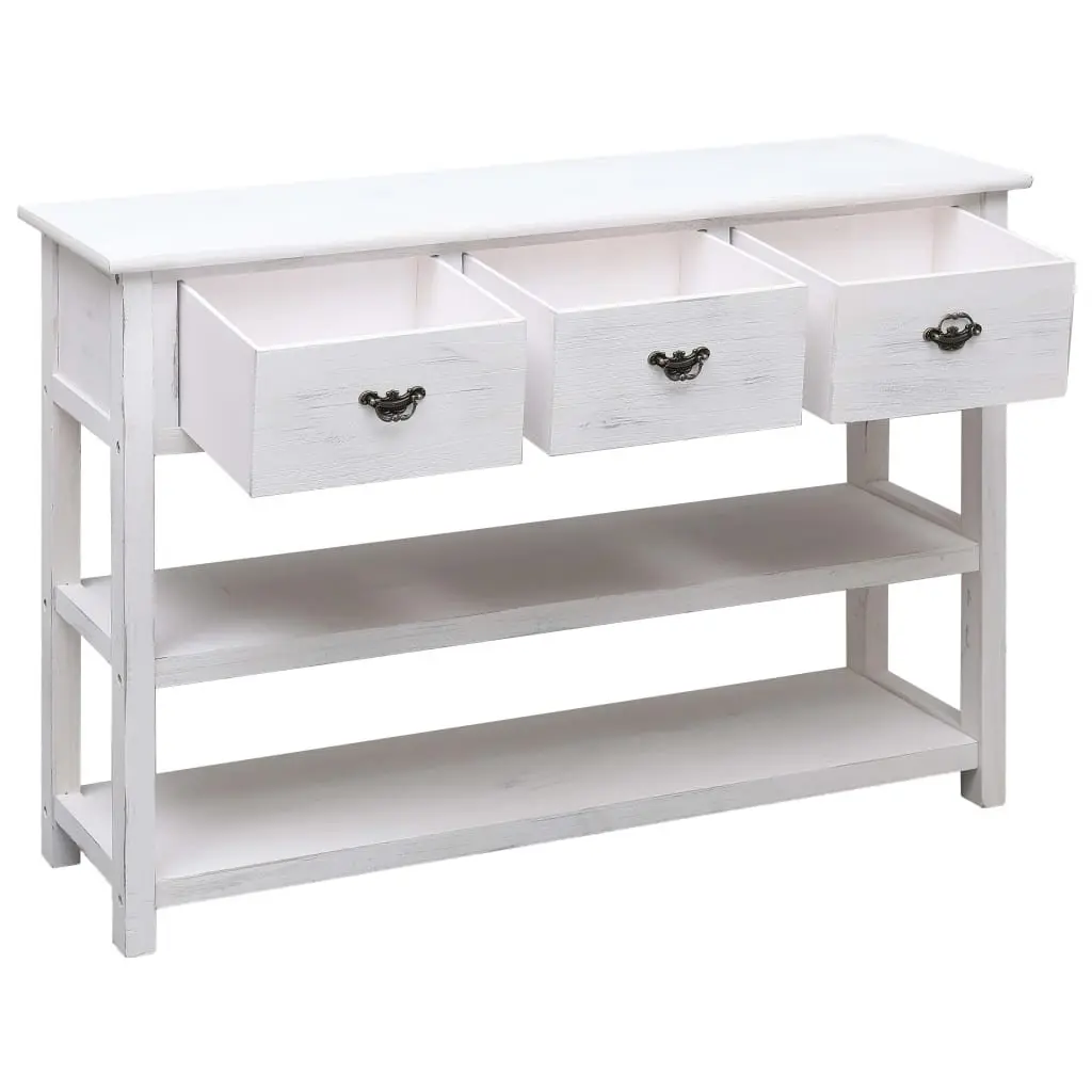 White Wooden Sideboard with 3 Drawers and 2 Shelves