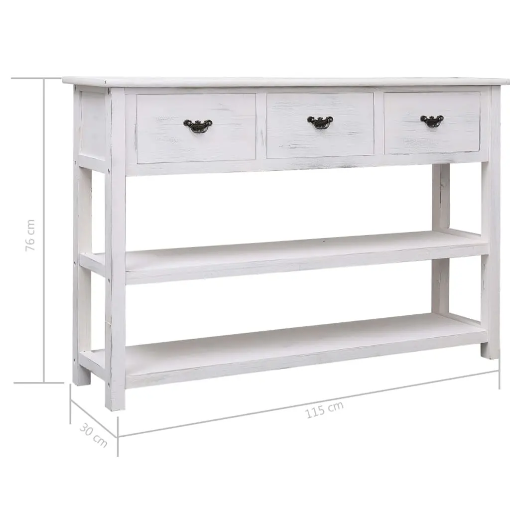White Wooden Sideboard with 3 Drawers and 2 Shelves