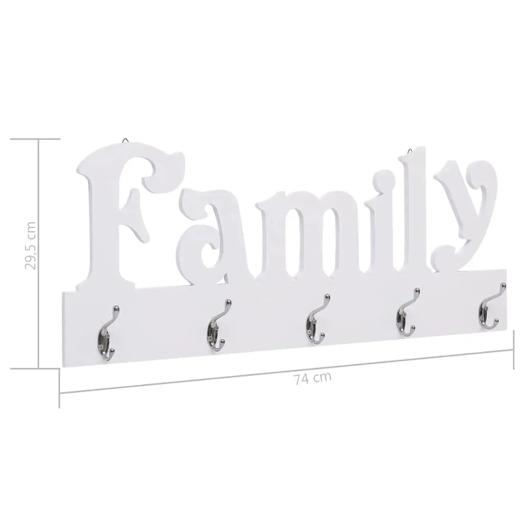 Wall Mounted Coat Rack Family Design 74x29.5cm White Hanging Organizer